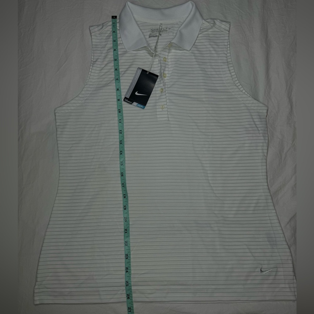 NWT - NIKE Golf Polo Tour Performance DriFIT Sleeveless White Striped Large Logo - Picture 10 of 10
